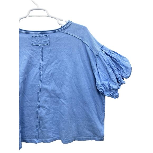We The Free Top Oversized Puff Sleeve Cropped Pullover Sz Medium Blue - Picture 5 of 12